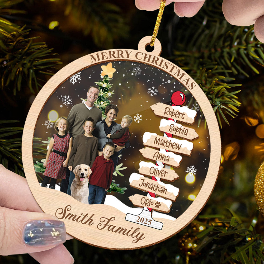 Custom Photo Family & Name Christmas Tree Ornaments Personalized Gift For Family 2 Layers Ornament - Christmas Tree Ornament Family Names 2025 Tu24 Do99