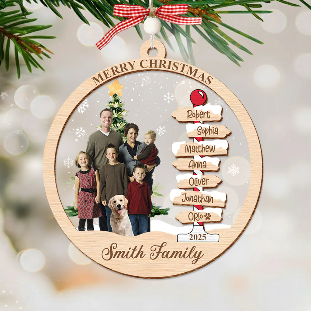 Custom Photo Family & Name Christmas Tree Ornaments Personalized Gift For Family 2 Layers Ornament - Christmas Tree Ornament Family Names 2025 Tu24 Do99