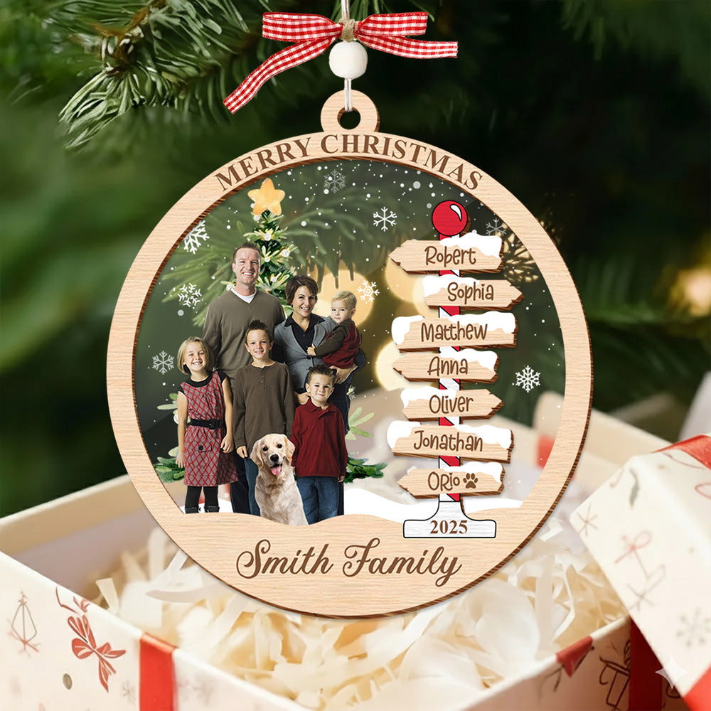 Custom Photo Family & Name Christmas Tree Ornaments Personalized Gift For Family 2 Layers Ornament - Christmas Tree Ornament Family Names 2025 Tu24 Do99