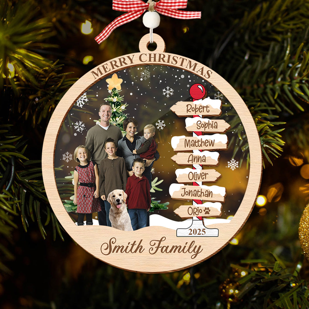 Custom Photo Family & Name Christmas Tree Ornaments Personalized Gift For Family 2 Layers Ornament - Christmas Tree Ornament Family Names 2025 Tu24 Do99