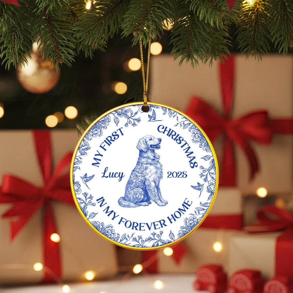 Dog's First Christmas, Toile De Jouy, Personalized Acrylic Ornament T1807