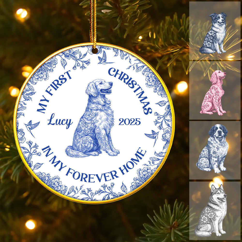 Dog's First Christmas, Toile De Jouy, Personalized Acrylic Ornament T1807