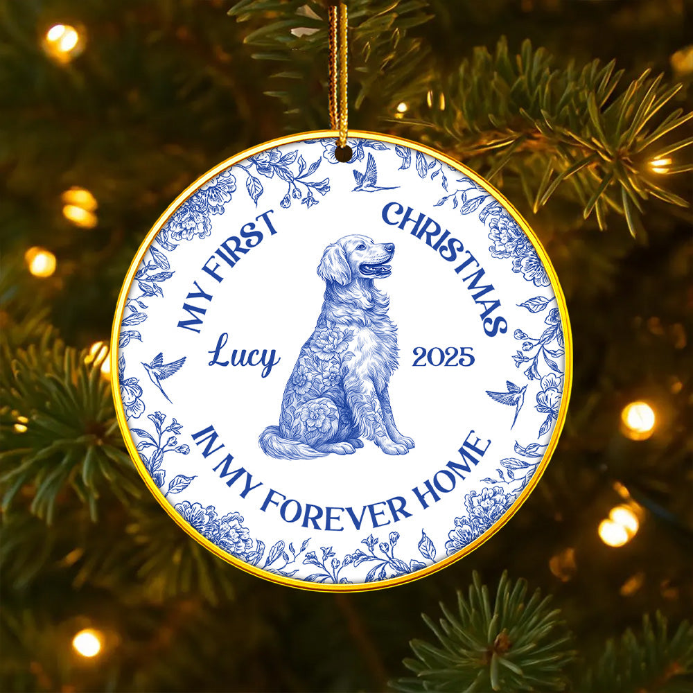 Dog's First Christmas, Toile De Jouy, Personalized Acrylic Ornament T1807