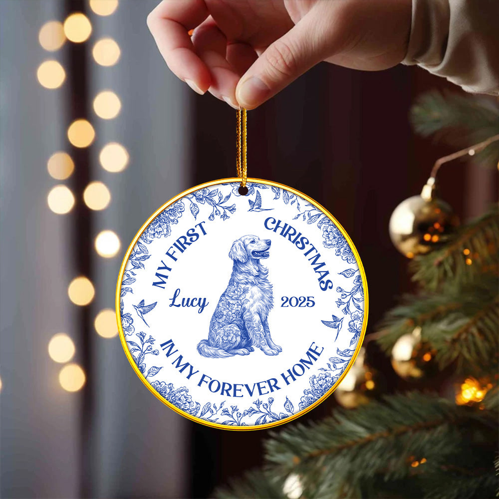 Dog's First Christmas, Toile De Jouy, Personalized Acrylic Ornament T1807