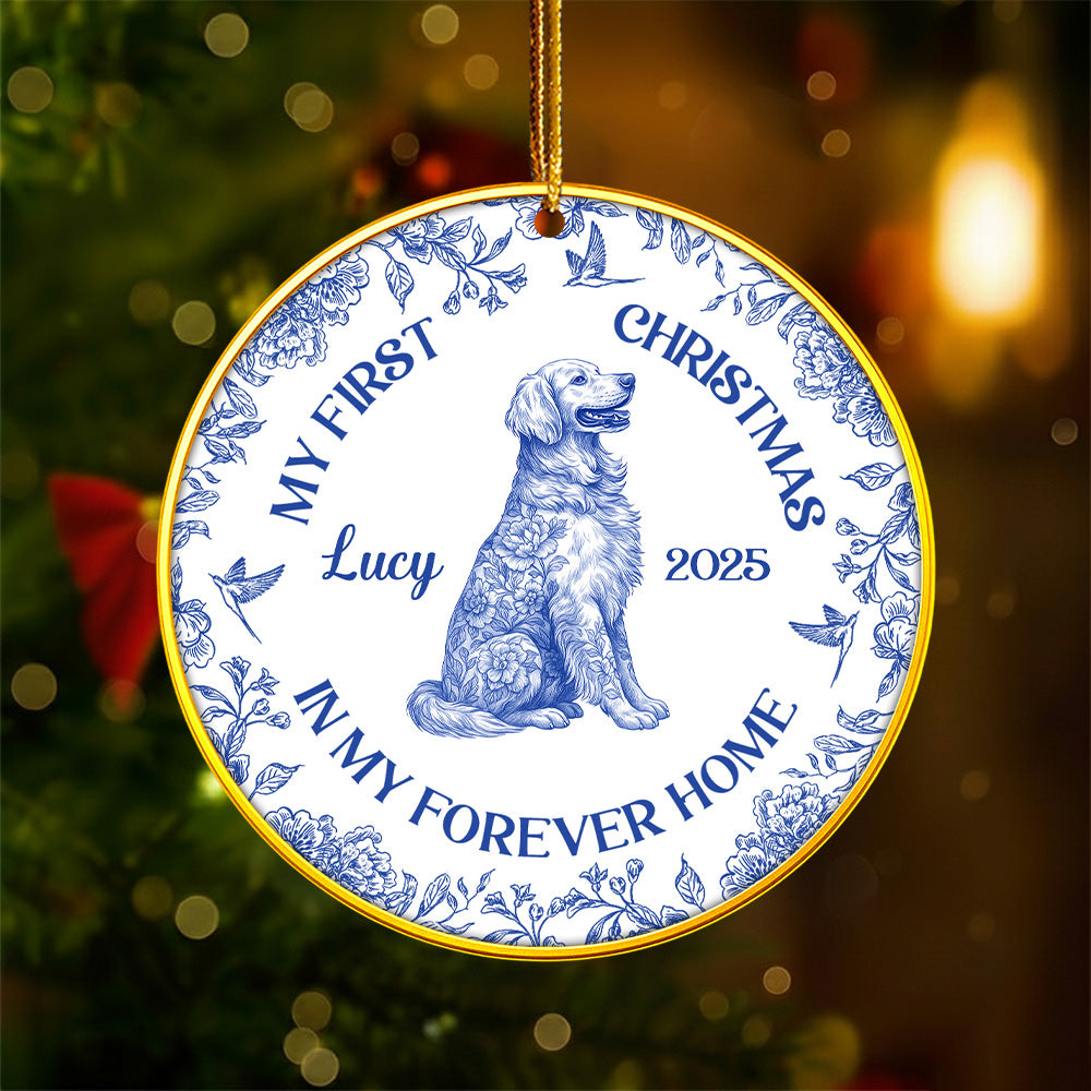 Dog's First Christmas, Toile De Jouy, Personalized Acrylic Ornament T1807