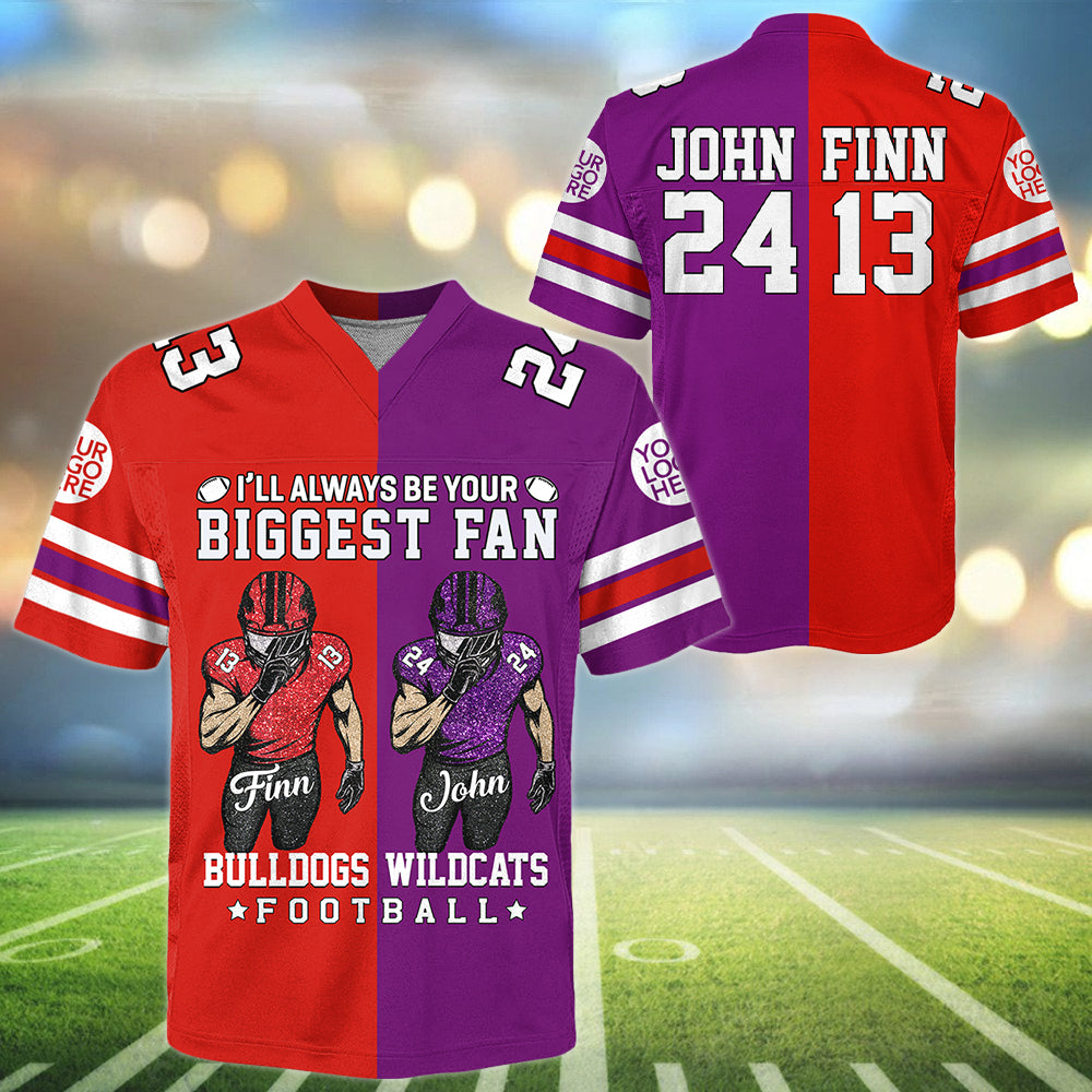 I Will Always Be Your Biggest Fan ,Custom Any Two Football Team, Personalized Team Name And Number Football Jersey Na02 Hv01
