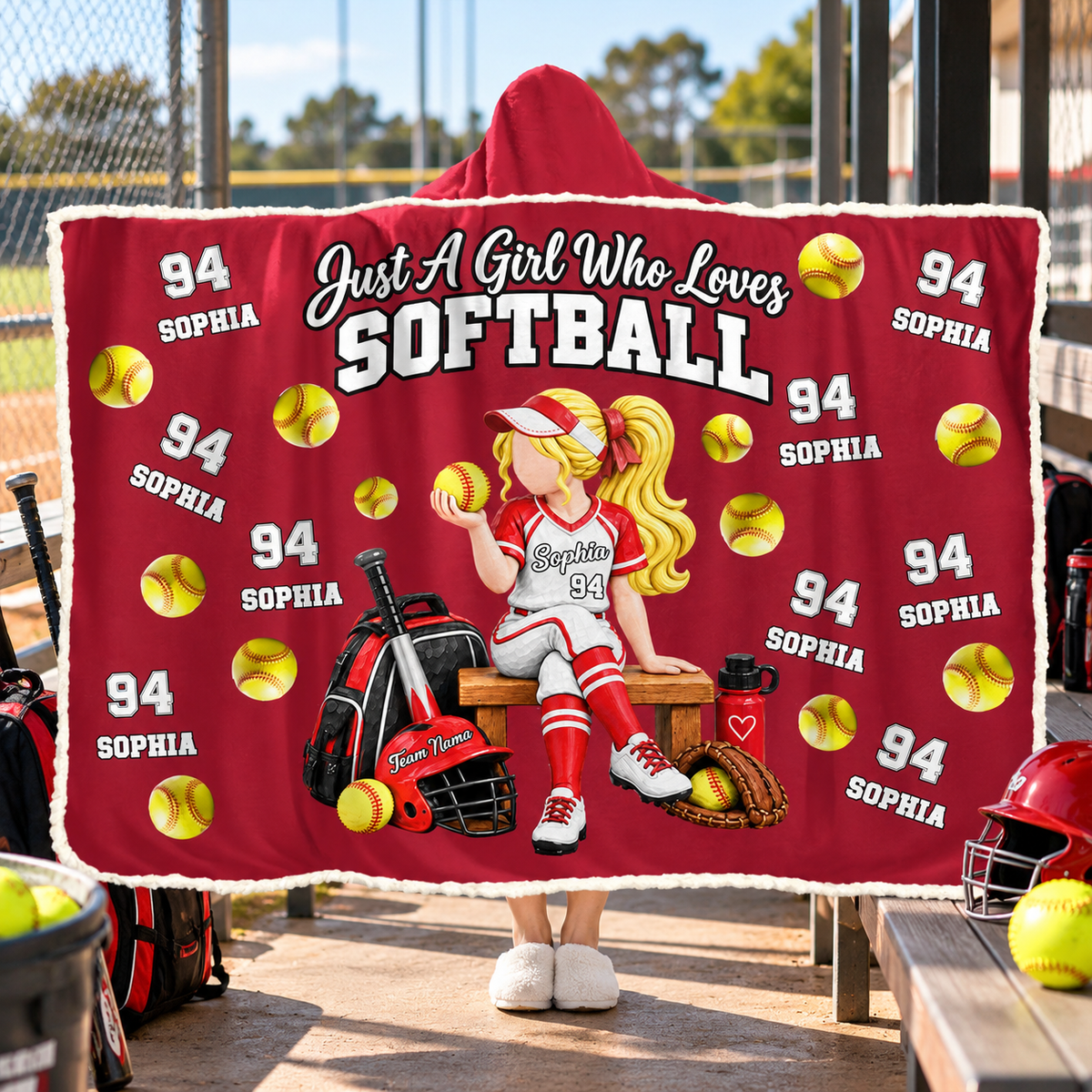 Just A Girl Who Loves Softball, Personalized Softball Wearable Blanket Hoodie For Softball Lovers, Softball Players Ver2 MI209 T24 VN09