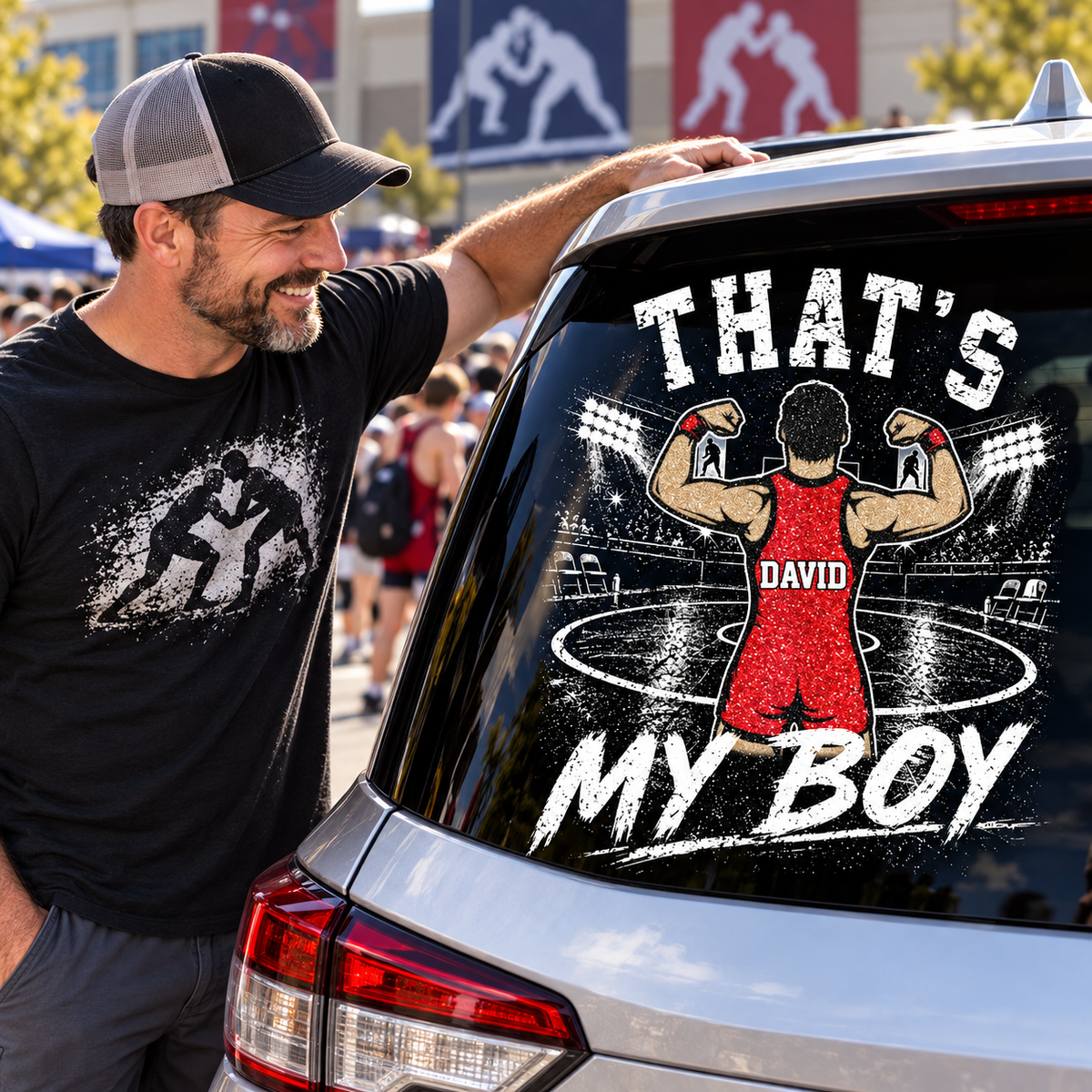 Personalized That's My Boy Wrestling Car Decal, Custom Wrestling Player Name & Number Sticker, Gift for Sports Moms and Dads T1807 T24