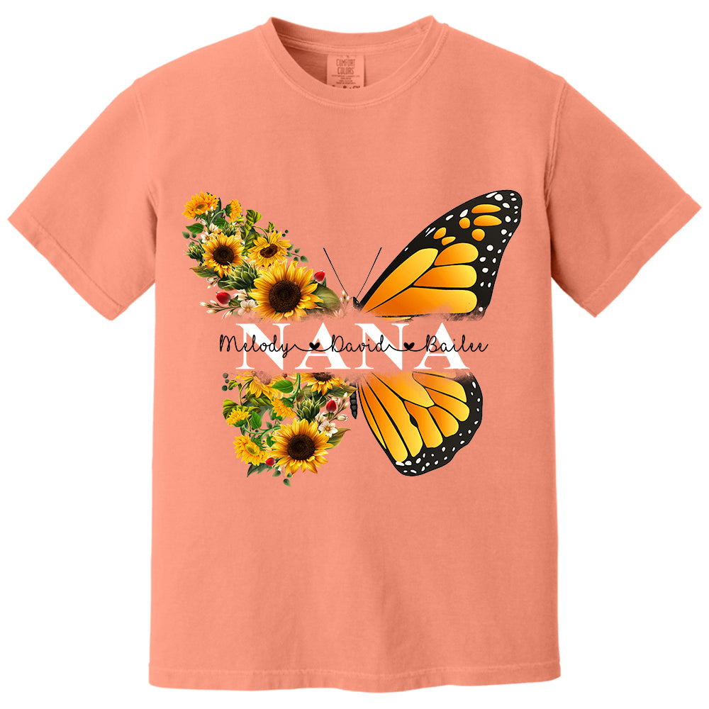 Personalized Nana Butterfly Birthday Flower Shirt - Custom Grandma With Grandkids Names VH01