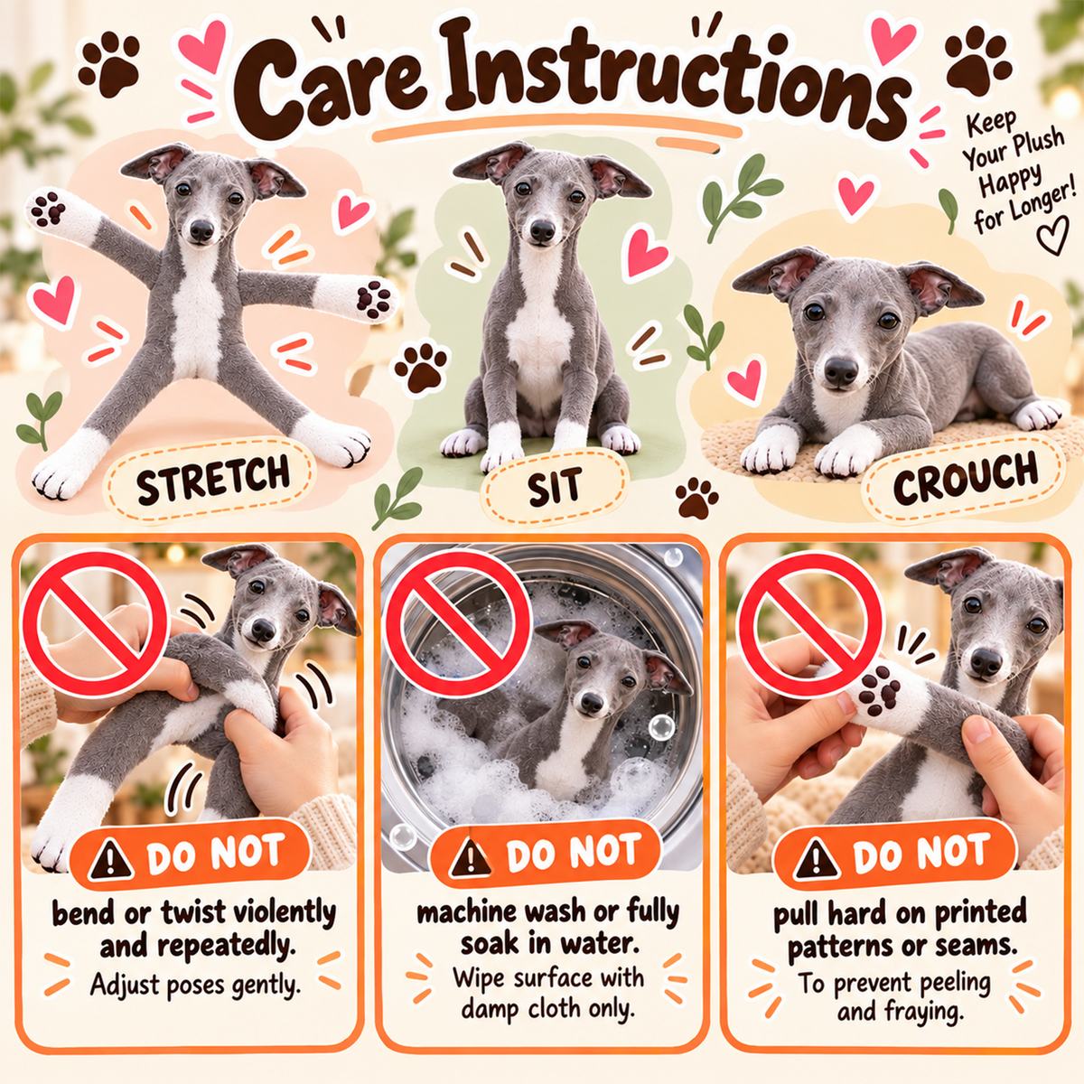 Personalized Greyhound Photo Pet Squishy Toy Poseable Plush Doll, Funny Gift For Dog Mom, Dad, Pet Lover T1807 T24 TL06