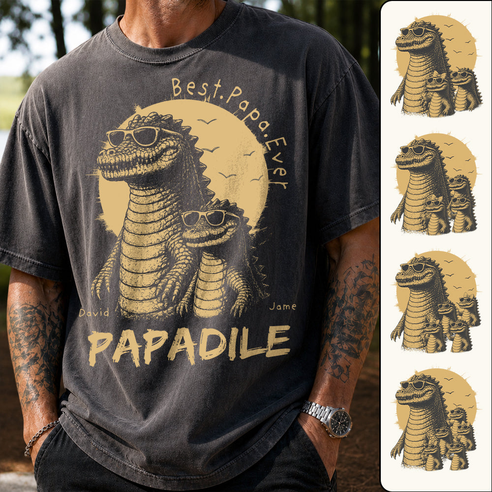 Best Dad Ever -Personalized Dad Crocodile Shirt with Custom Kids Names, Funny Grandpa Family T Shirt for Dad Papa Na02 Hv01
