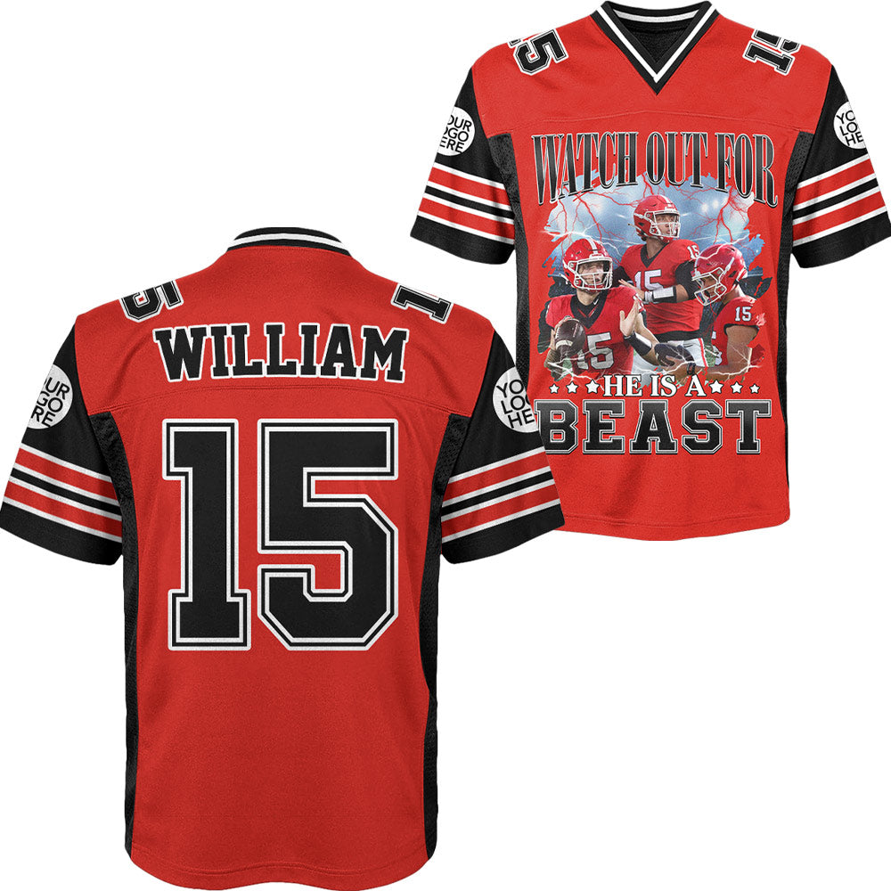 Watch Out For He's A Beast Personalized Jersey Football Game Day Custom Your Photo Gift For Football Player K1702