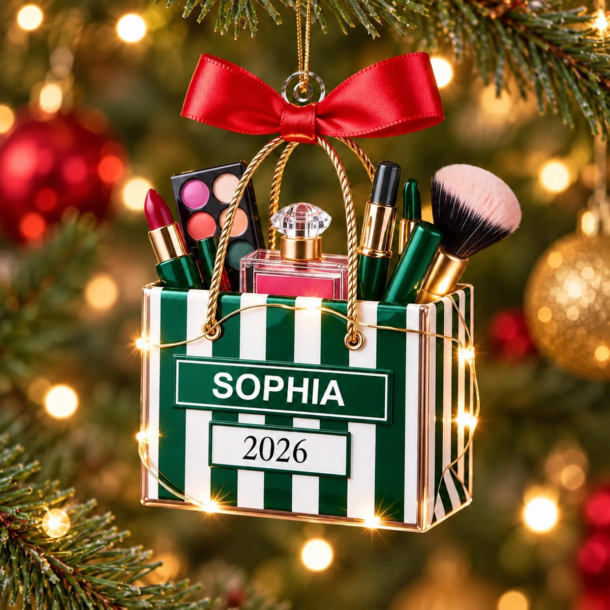 Personalized Makeup Lovers Ornament, Beauty Brush Tree Decor With Name Pt99
