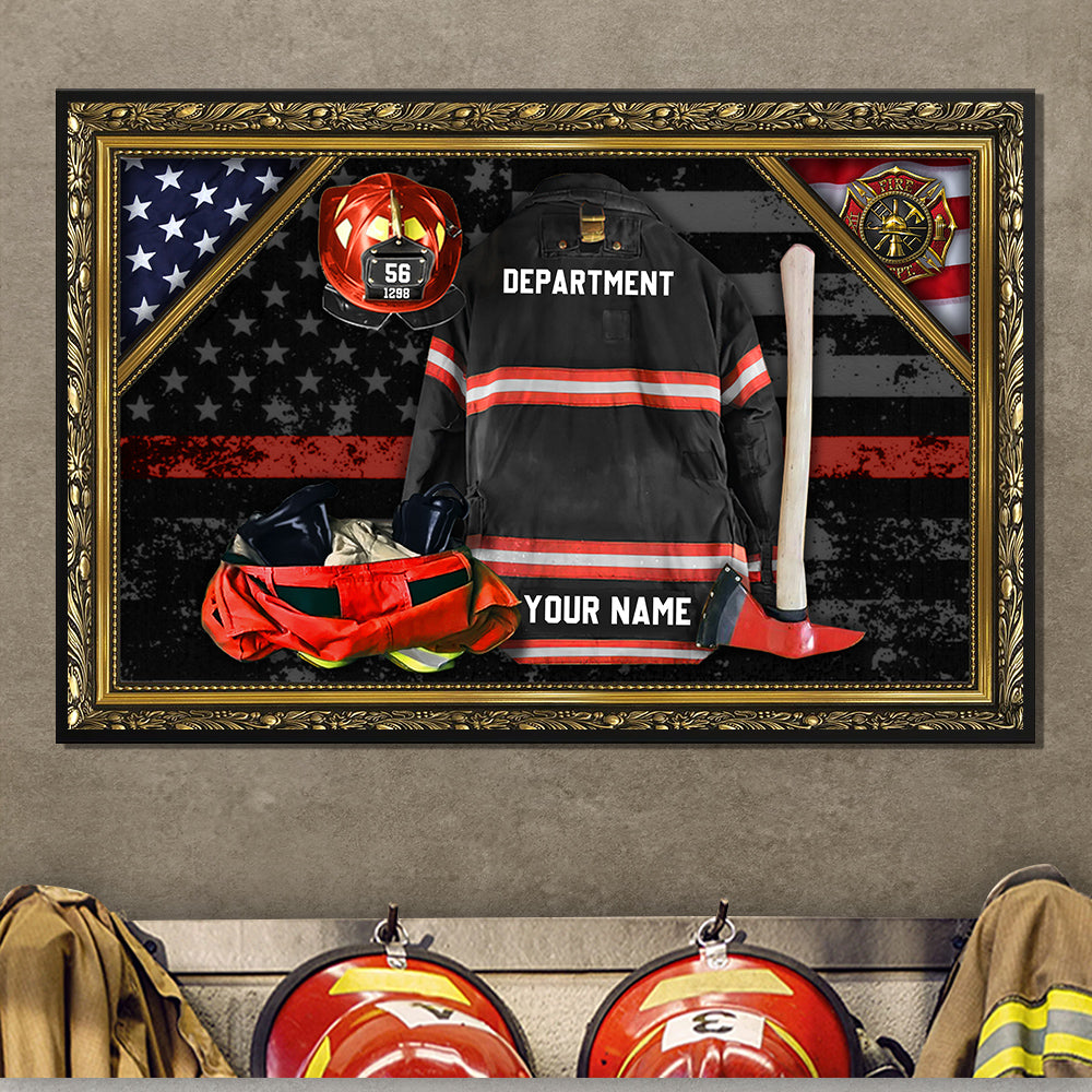 Personalized Firefighter Armor Clothes And Helmet Frame Canvas Gift For Firefighter Canvas K1702