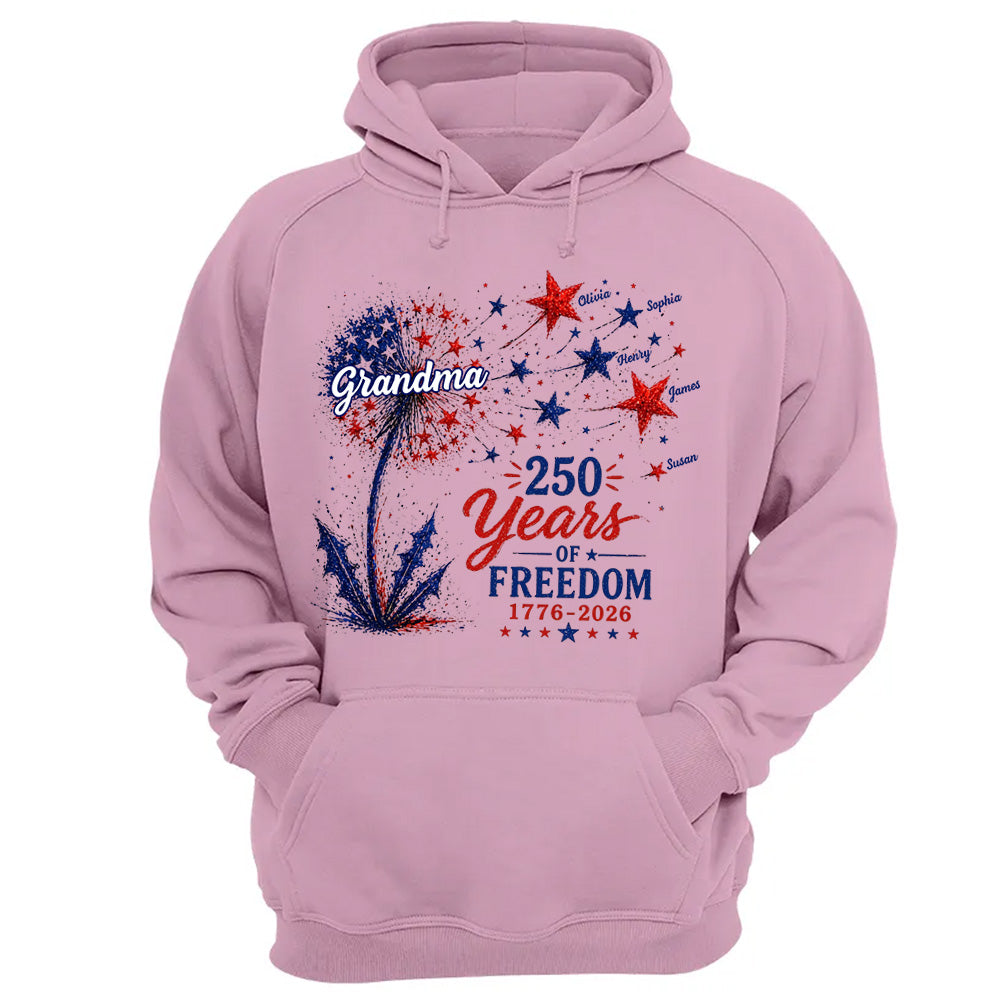 Custom Grandma Patriotic Dandelion 250th Anniversary Tee - Personalized Wild Flowers USA Flag 250 Years Of Freedom Shirt Gift for Grandma VH01