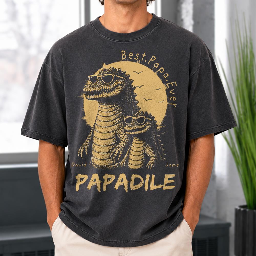 Best Dad Ever -Personalized Dad Crocodile Shirt with Custom Kids Names, Funny Grandpa Family T Shirt for Dad Papa Na02 Hv01