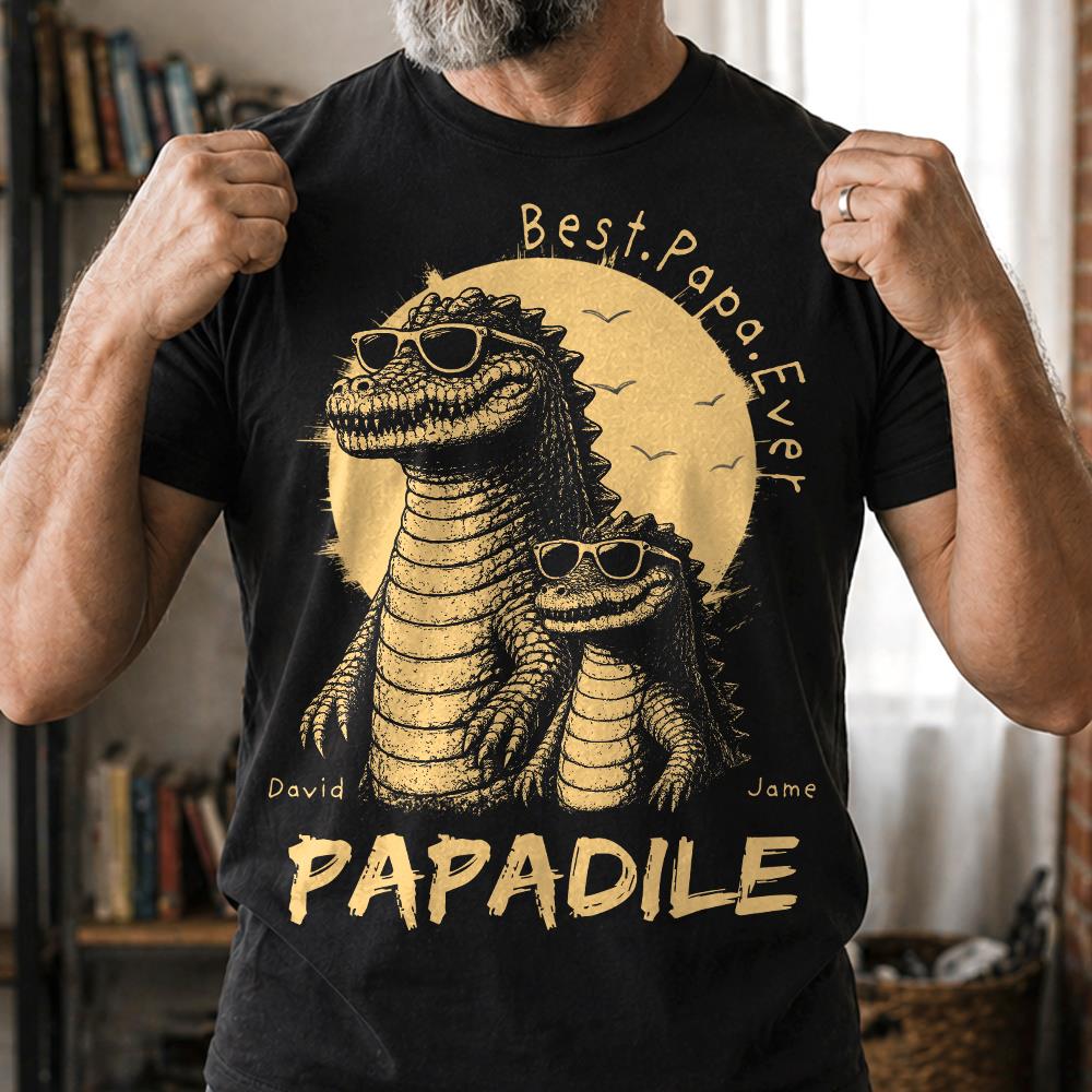 Best Dad Ever -Personalized Dad Crocodile Shirt with Custom Kids Names, Funny Grandpa Family T Shirt for Dad Papa Na02 Hv01