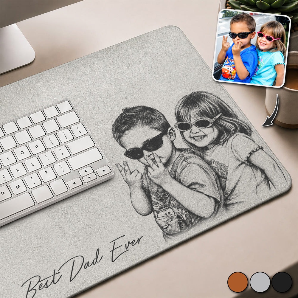 Daddy & Me - Custom Photo Sketch Line Art Desk Mat - Father's Day Gift For Husband, Dad Vrs2 A2110 Pt99