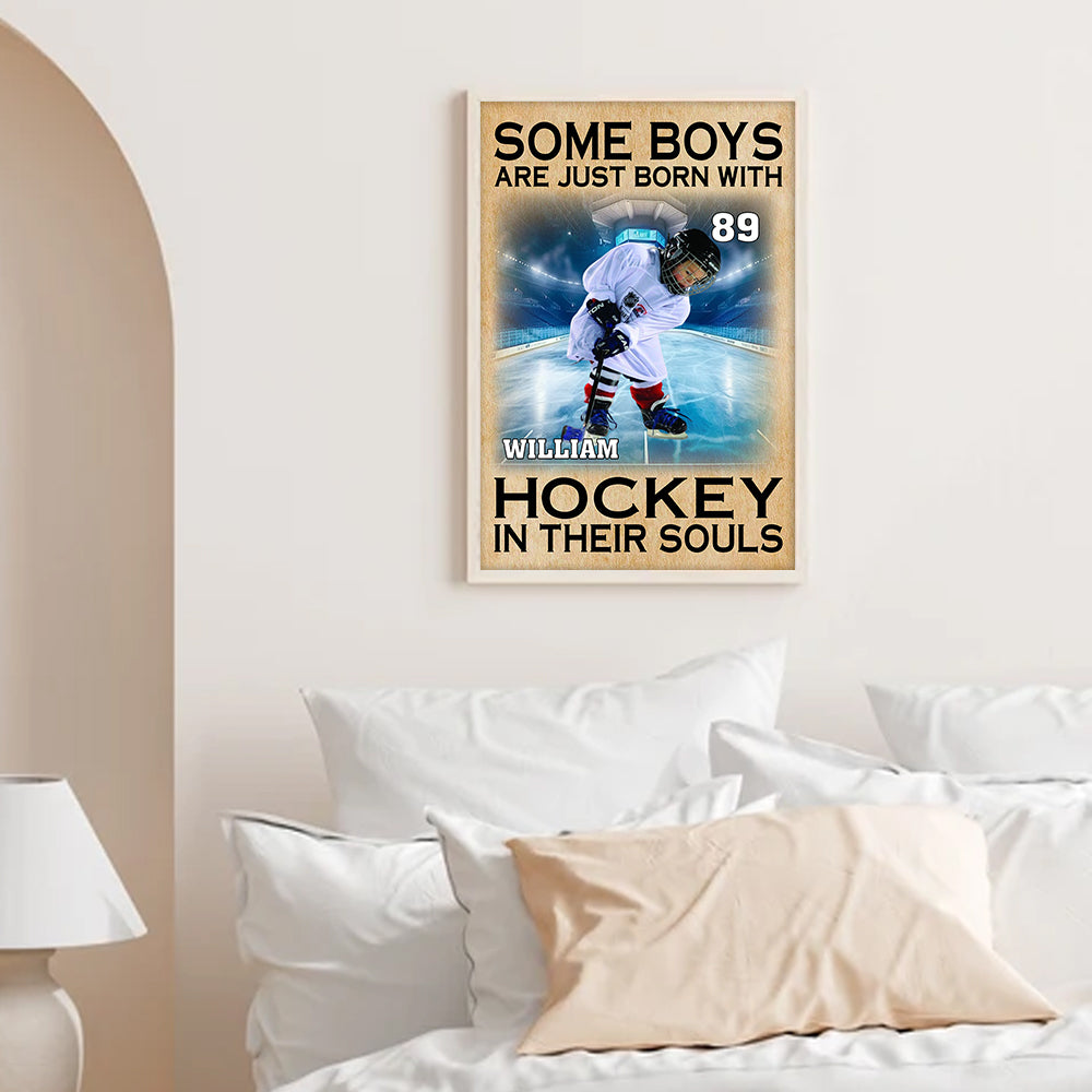 Some Boys Are Just Born With Hockey In Their Souls - Personalized Canvas For Ice Hockey Player NV01