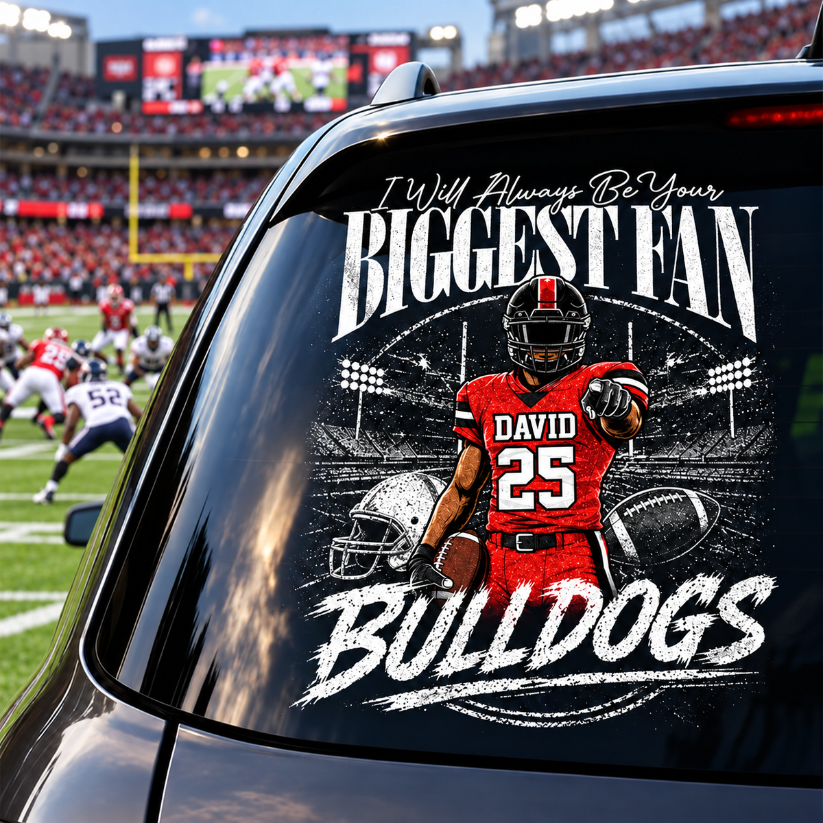 Personalized I'll Always Be Your Biggest Fan Football Car Decal, Custom Football Player Name & Number Sticker, Gift for Sports Moms and Dads T1807 T24