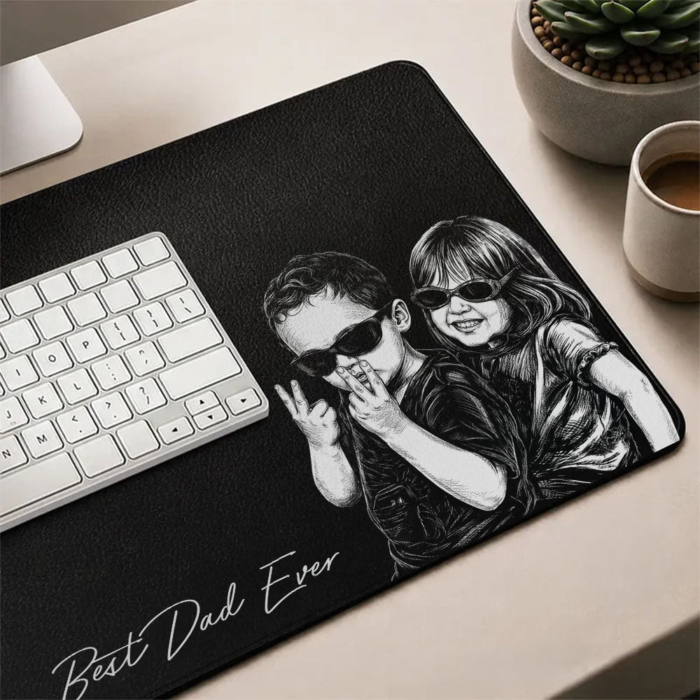 Daddy & Me - Custom Photo Sketch Line Art Desk Mat - Father's Day Gift For Husband, Dad Vrs2 A2110 Pt99