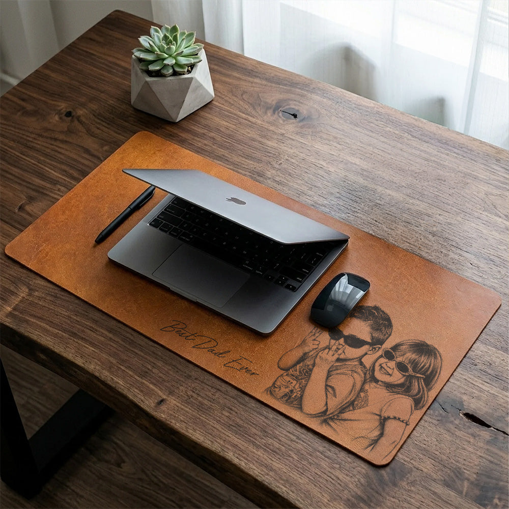 Daddy & Me - Custom Photo Sketch Line Art Desk Mat - Father's Day Gift For Husband, Dad Vrs2 A2110 Pt99
