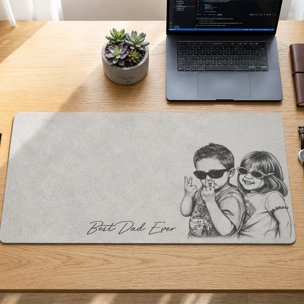 Daddy & Me - Custom Photo Sketch Line Art Desk Mat - Father's Day Gift For Husband, Dad Vrs2 A2110 Pt99