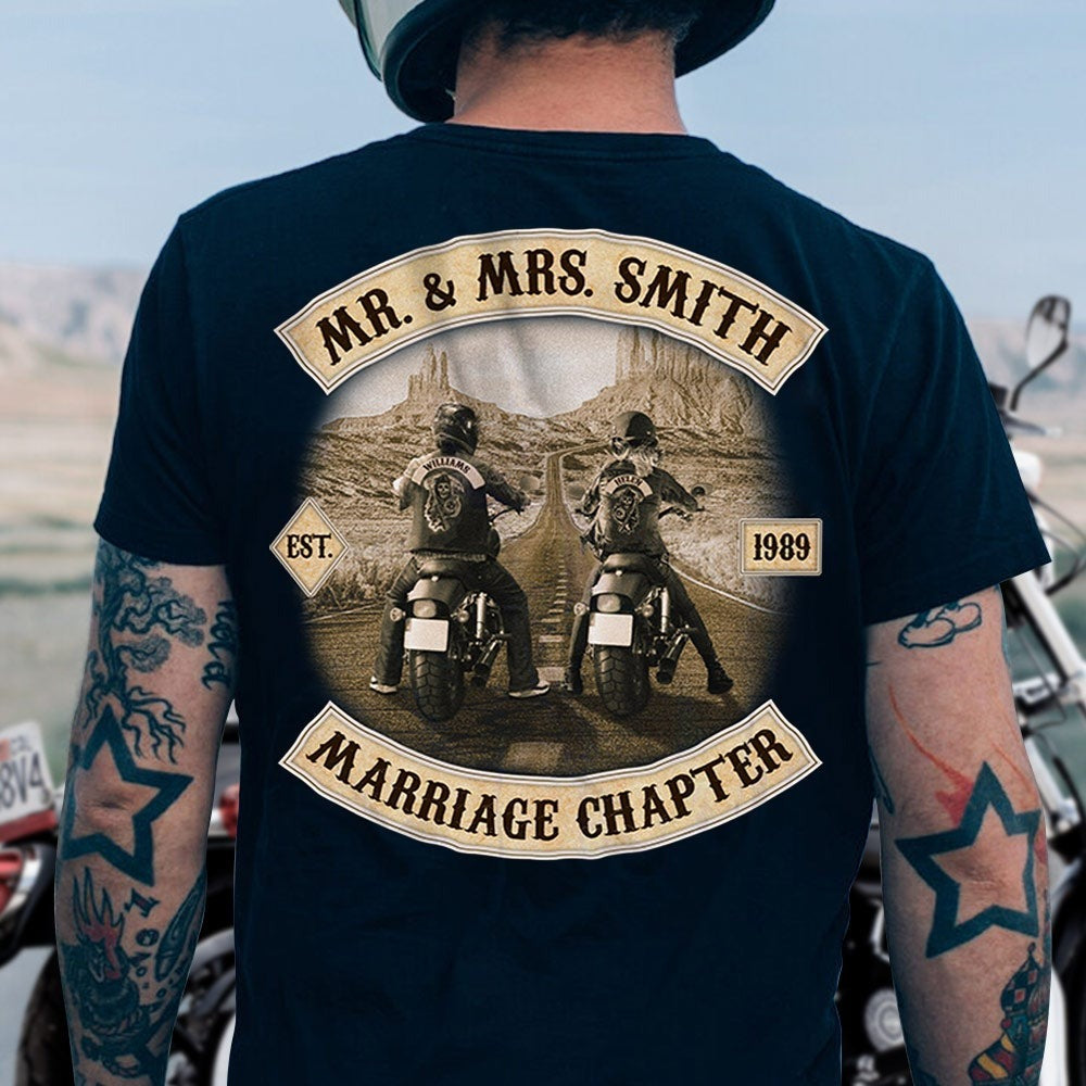Personalized Mr And Mrs Last Name Marriage Chapter Motor Biker Shirt For Biker Couple