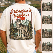 Personalized Grandpa Wolf Pack T-Shirt Father Day Gifts for Dad Funny Papa Tshirt Cool Daddy Wolf Vintage Retro Shirt for Men Pt99