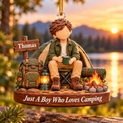 Just A Boy Who Loves Camping, Personalized Camping Ornament, Custom Name Gift, Gift For Camping Lovers MI209 Pt99