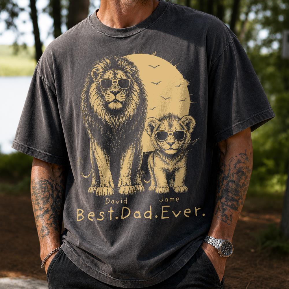Retro Vintage Lion Dad And Kids Daddy Protector - Personalized Shirt - Cool Father's Day Gift For Dad, Husband Hv01 Vr2