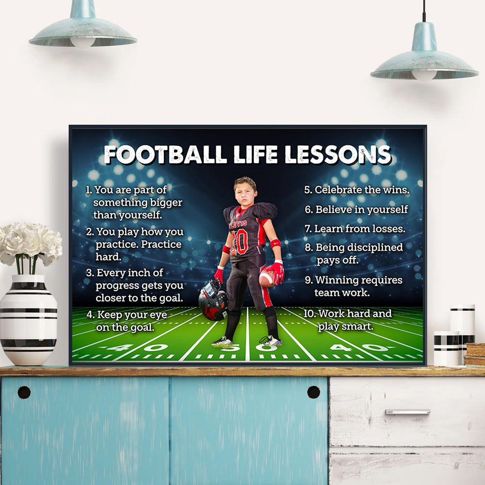 Football Life Lessons Custom Photo Poster Canvas Gift For Football Player - Personalized Gifts For Football Lovers K1702