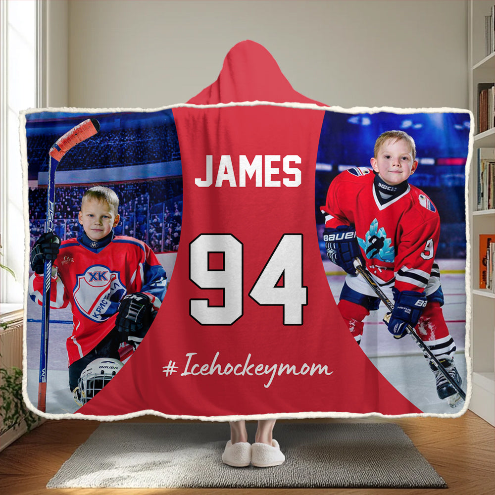 Custom Name & Photo Ice Hockey Mom - Personalized Photo Wearable Blanket Hoodie Tu20