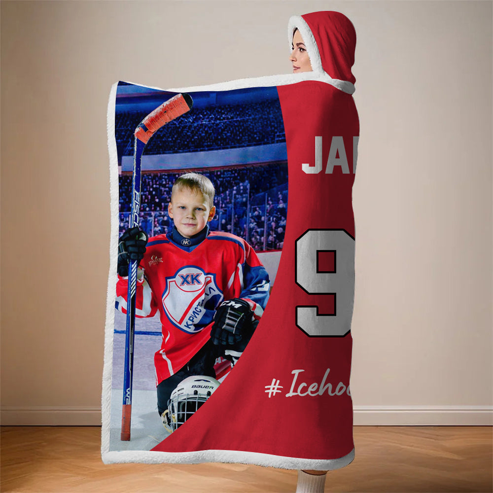Custom Name & Photo Ice Hockey Mom - Personalized Photo Wearable Blanket Hoodie Tu20