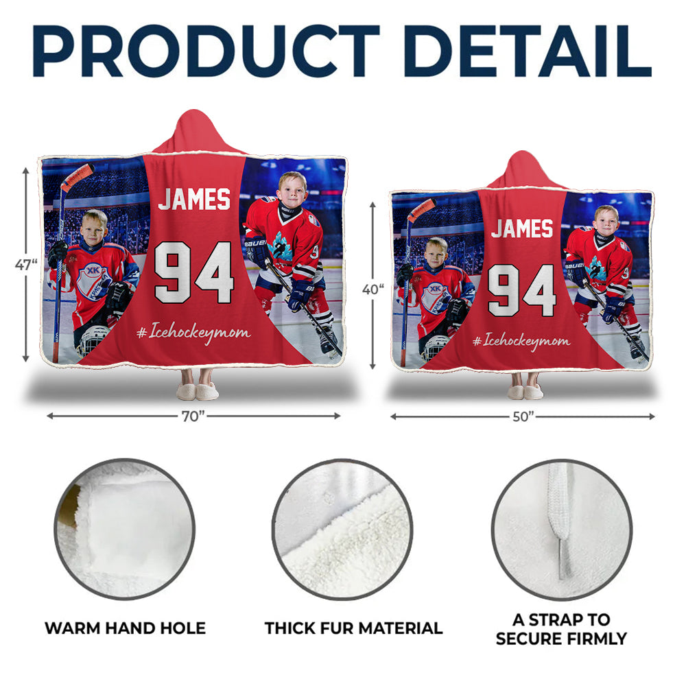 Custom Name & Photo Ice Hockey Mom - Personalized Photo Wearable Blanket Hoodie Tu20