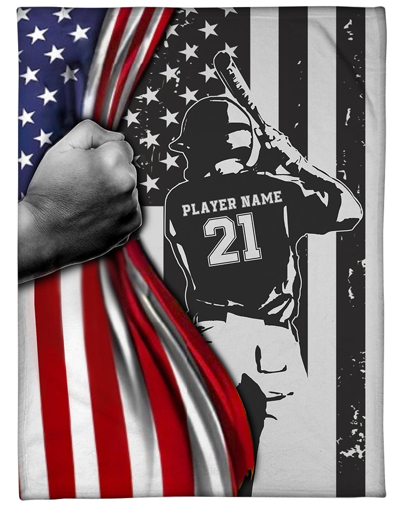 Baseball Boy American Flag Custom Blanket Gift For Baseball Player Baseball Lovers