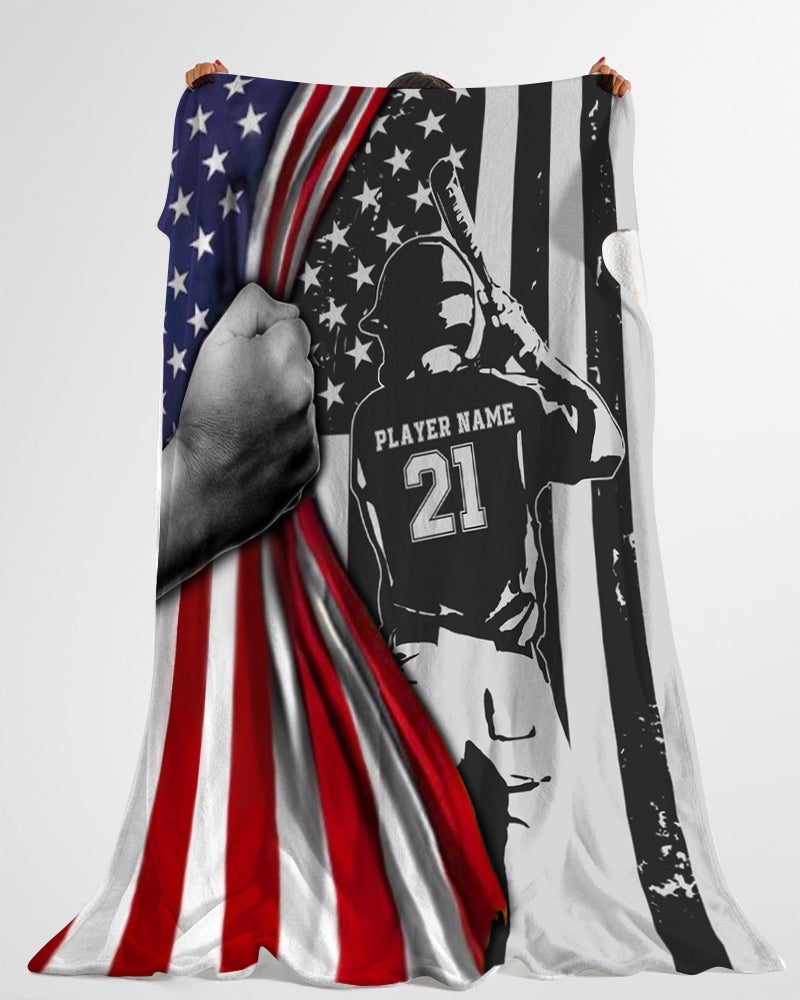 Baseball Boy American Flag Custom Blanket Gift For Baseball Player Baseball Lovers