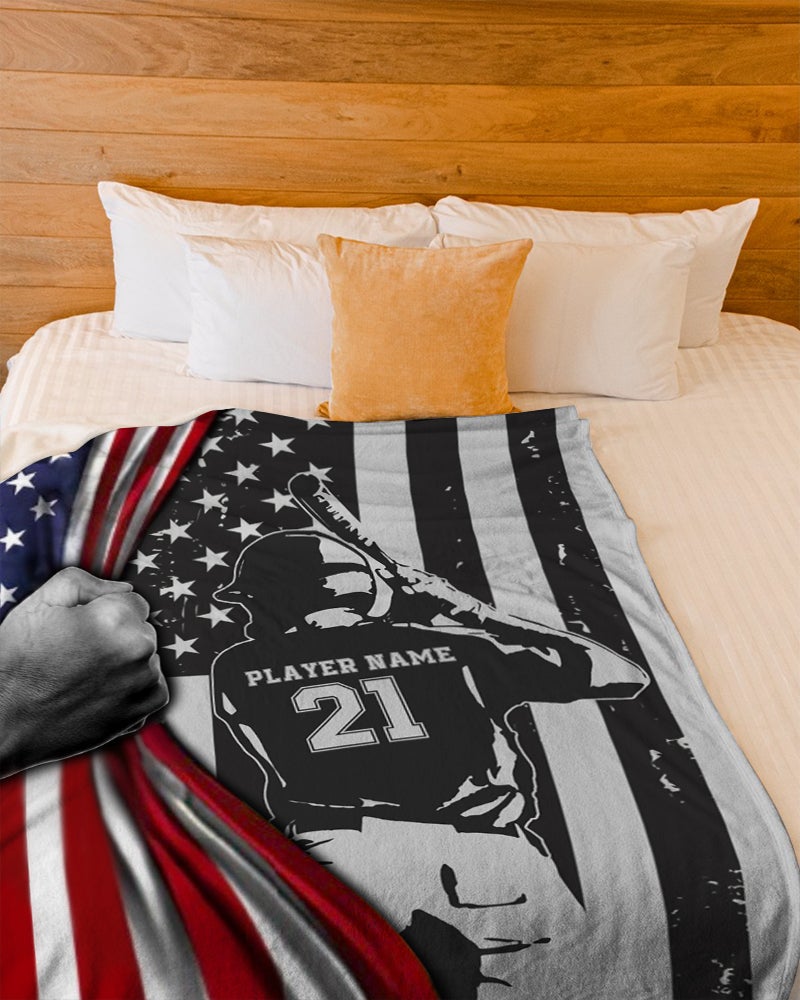 Baseball Boy American Flag Custom Blanket Gift For Baseball Player Baseball Lovers