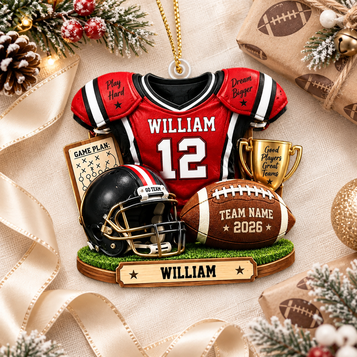 Personalized Football Ornament 2026, Custom Jersey & Helmet Keepsake Vr2 T24