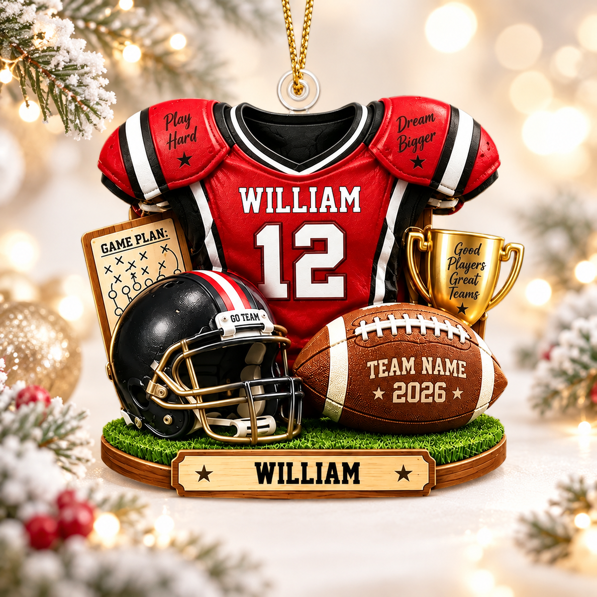 Personalized Football Ornament 2026, Custom Jersey & Helmet Keepsake Vr2 T24