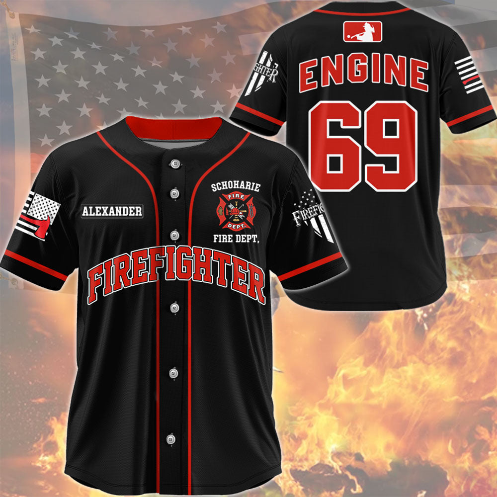 US Firefighter Baseball Jersey Custom Dept Name Number Thin Red Line Flag K1702 Trhn
