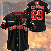 US Firefighter Baseball Jersey Custom Dept Name Number Thin Red Line Flag K1702 Trhn
