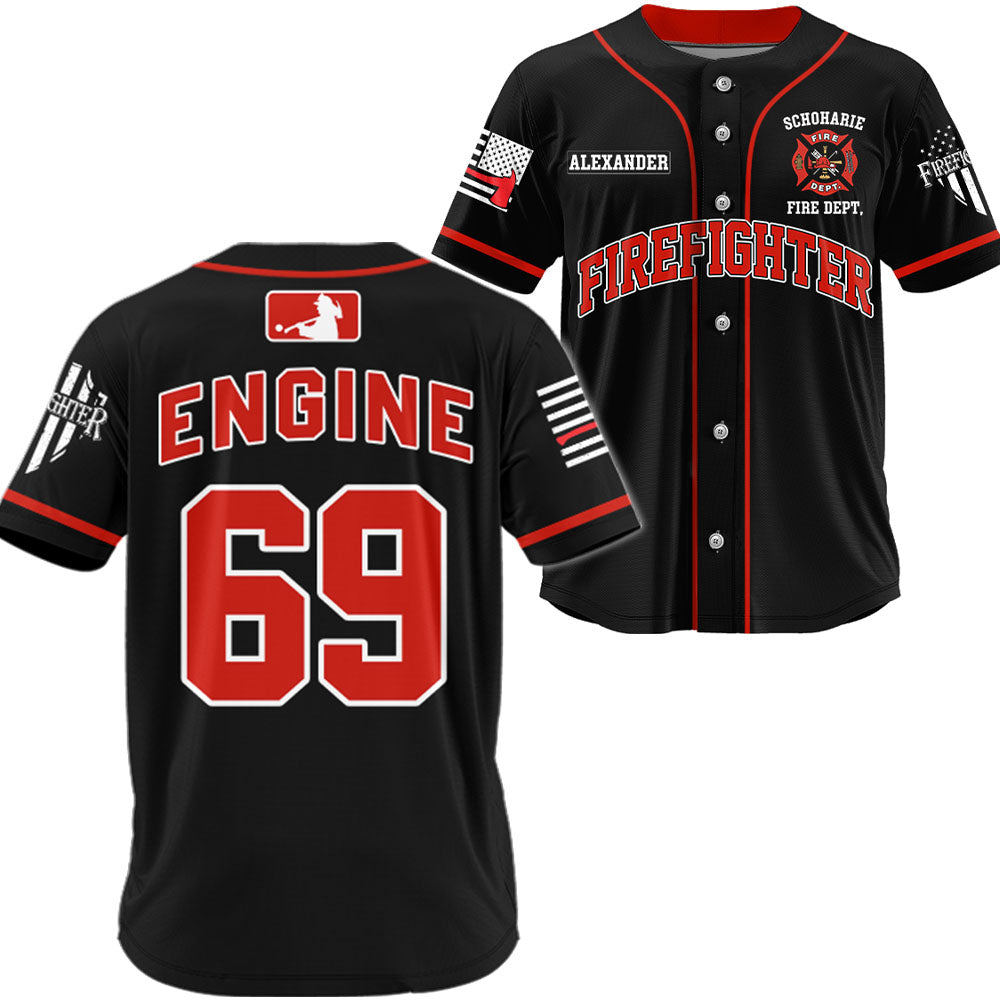 US Firefighter Baseball Jersey Custom Dept Name Number Thin Red Line Flag K1702 Trhn