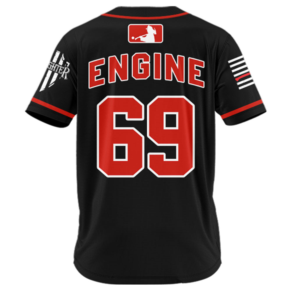 US Firefighter Baseball Jersey Custom Dept Name Number Thin Red Line Flag K1702 Trhn