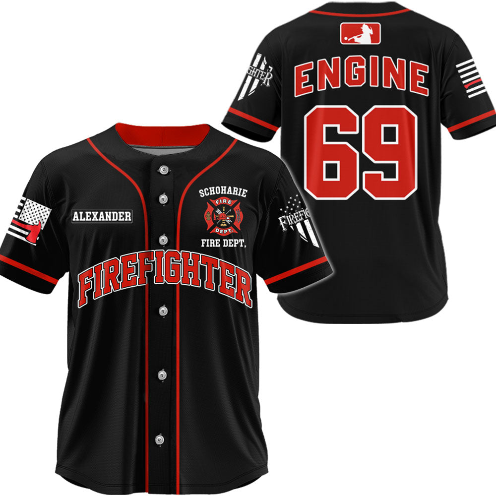 US Firefighter Baseball Jersey Custom Dept Name Number Thin Red Line Flag K1702 Trhn