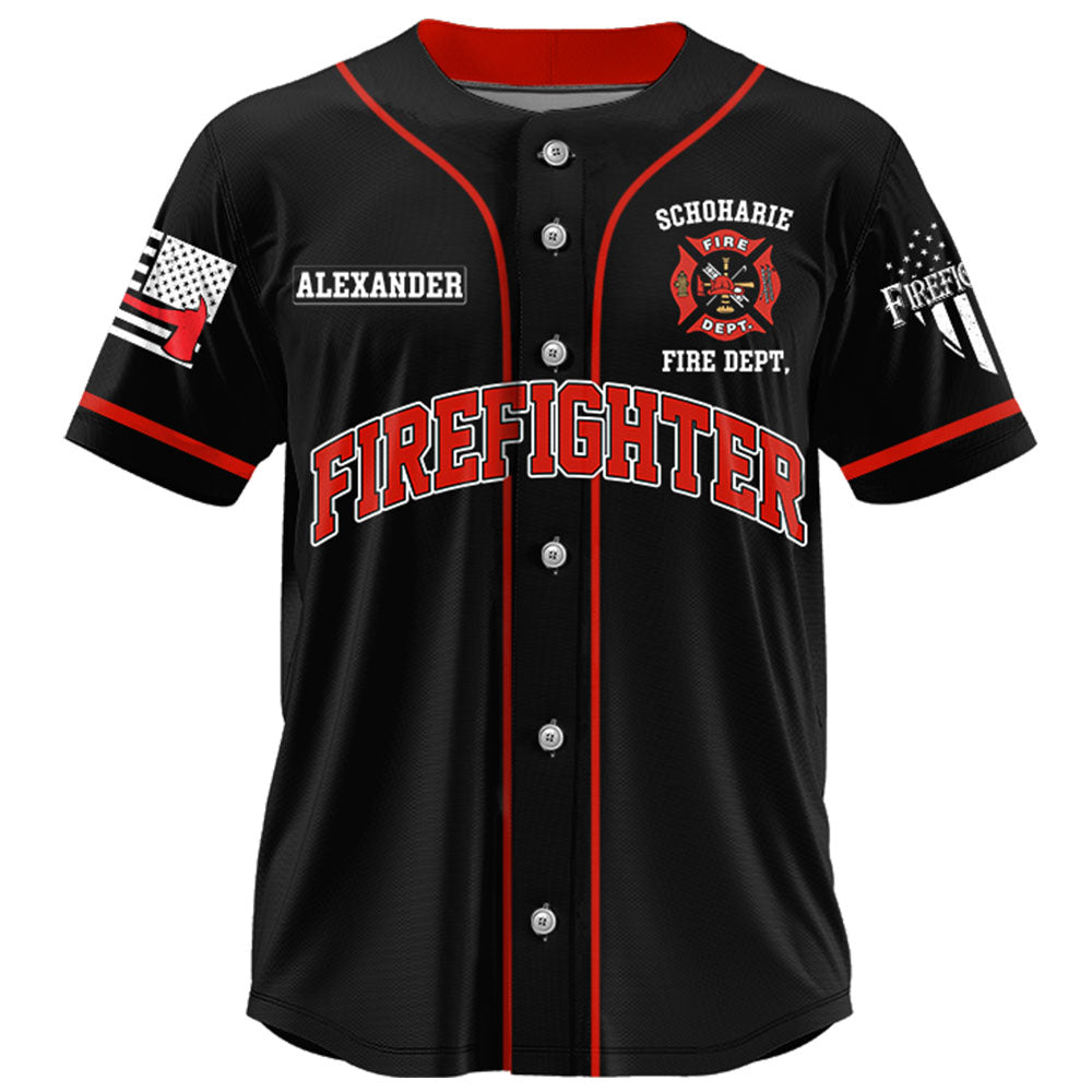 US Firefighter Baseball Jersey Custom Dept Name Number Thin Red Line Flag K1702 Trhn