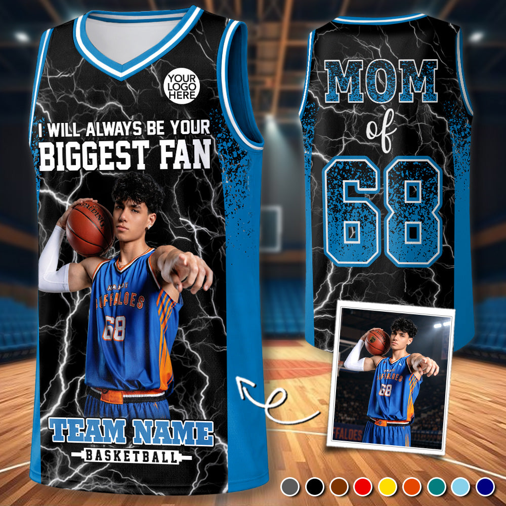 Custom I Will Always Be Your Biggest Fan Basketball Jersey, Photo Basketball Player , Gift For Basketball Mom L0411 Hv01