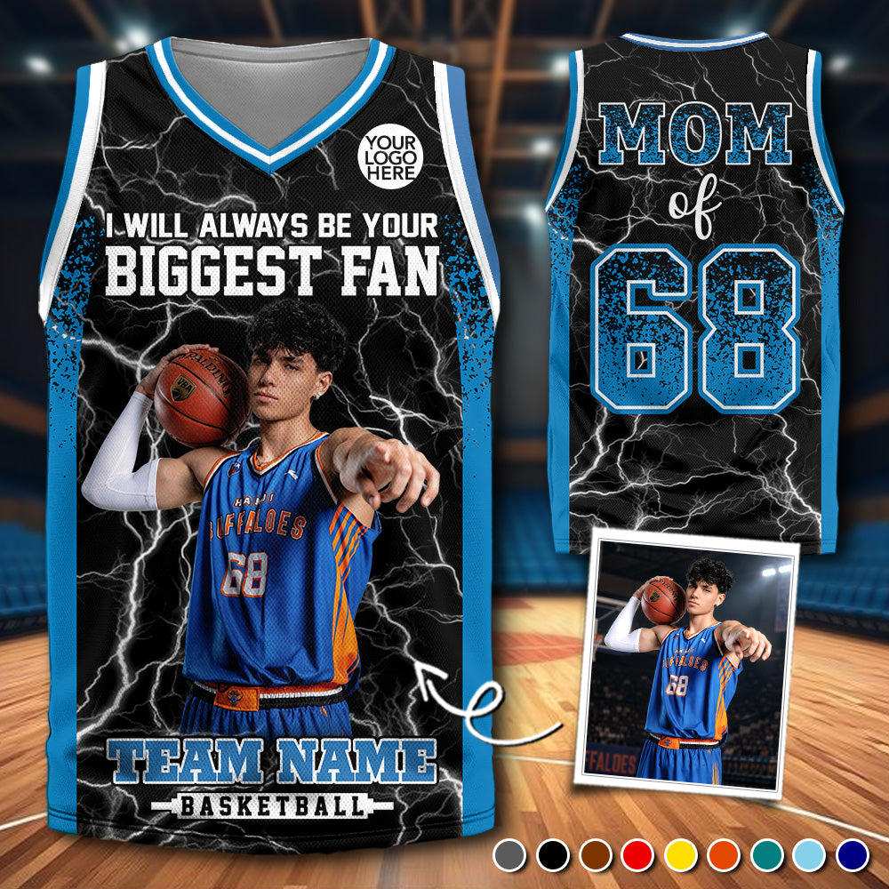 Custom I Will Always Be Your Biggest Fan Basketball Jersey, Photo Basketball Player , Gift For Basketball Mom L0411 Hv01