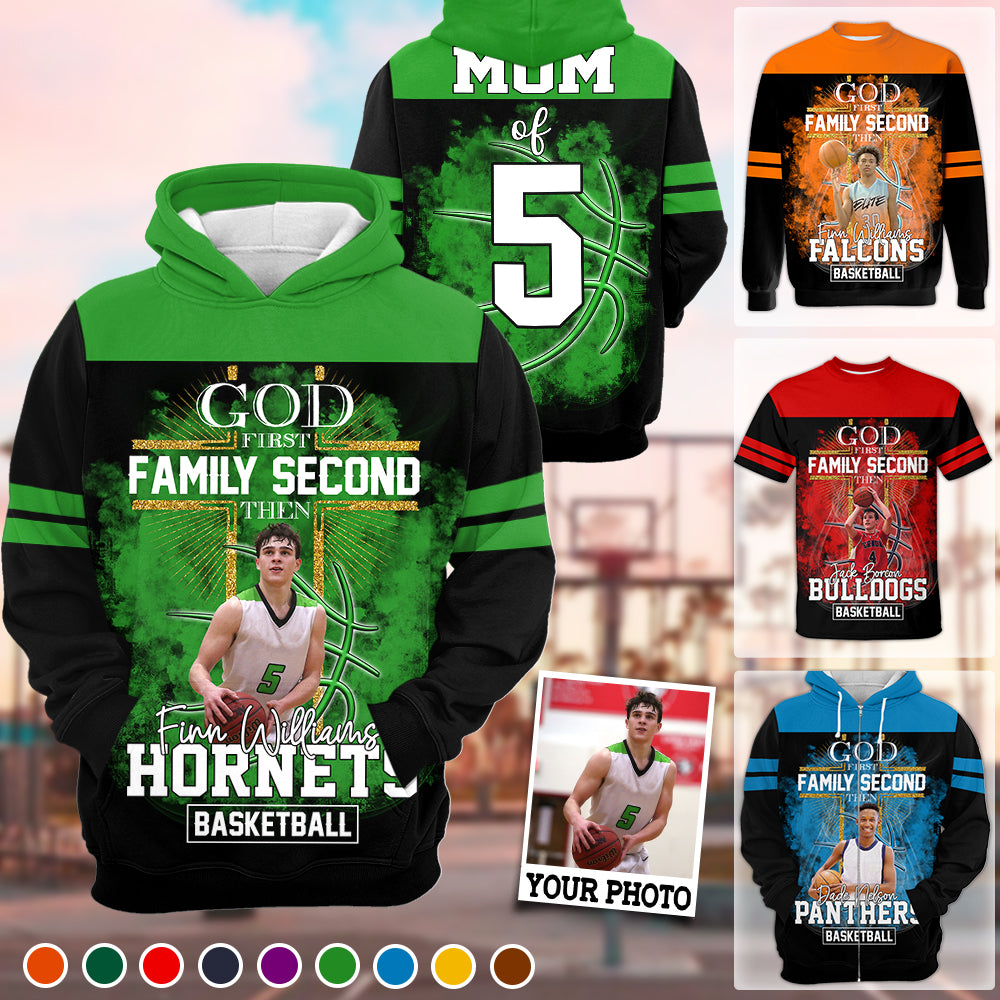 God First Family Second Then Basketball Personalized Photo All Over Print Shirt For Basketball Lovers