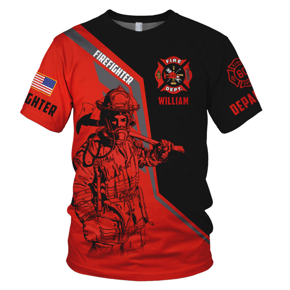 Personalized Shirts Firefighter Custom Name Clipart Number Fireman All Over Print Shirt K1702 Trhn